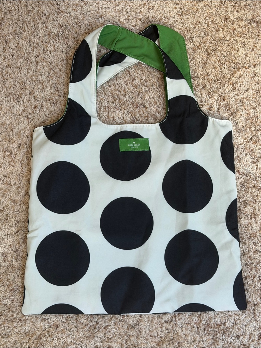 kate spade Black and White Polka Dot Tote with Green Trim
